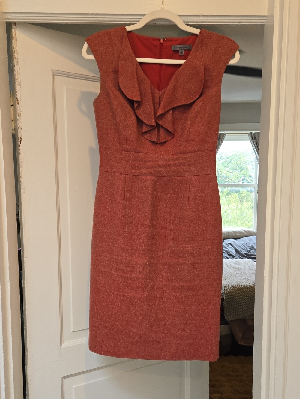 Sleeveless Silk-Linen Sheath Dress in Rust Red - Classiques Entier Sz 2